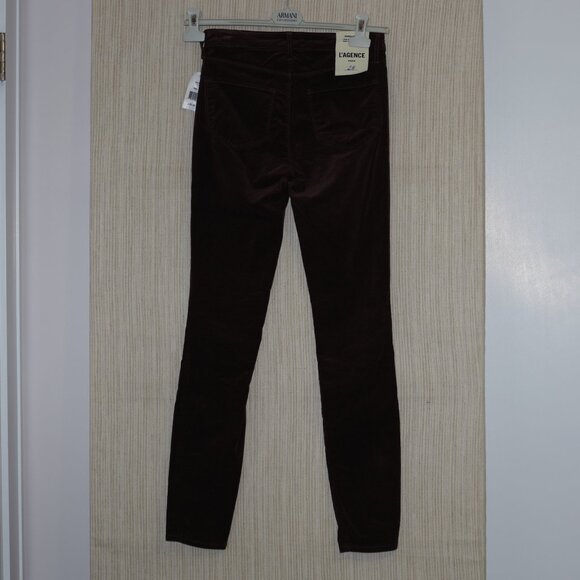 L'AGENCE Marguerite espresso brown Skinny High Rise velvet pants Size:24 - Picture 6 of 6